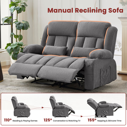 Reclining Loveseat Sofa for Living Room, Ergonomic Backrest with Cup Holders&Side Pockets