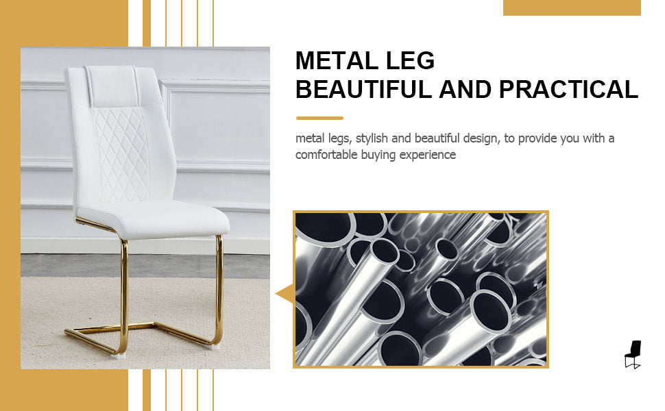 Modern dining chairs, dining room chairs, and golden leg cushioned chairs made of artificial leather, suitable for kitchens, living rooms, bedrooms, and offices. Set of 6 pieces (white+PU )W1151110421