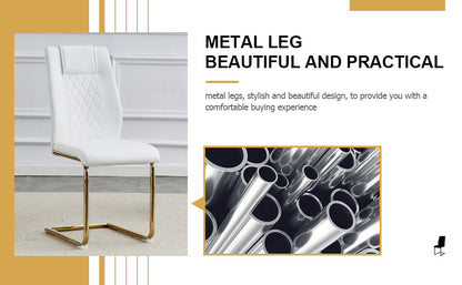 Modern dining chairs, dining room chairs, and golden leg cushioned chairs made of artificial leather, suitable for kitchens, living rooms, bedrooms, and offices. Set of 6 pieces (white+PU )W1151110421
