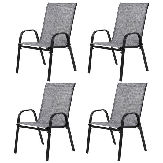 4 Piece Patio Chairs, Outdoor Camping Chairs with Breathable Textilene Fabric, Set of 4 Garden Chairs with Armrest High Backrest for Garden Patio Pool Beach Yard Space Saving ( Grey)
