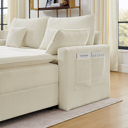 143.8'' U-shaped Modular Sectional Sofa with Center Console, Cup Holder, USB Charger,Movable Ottoman,Modern Comfy 4-6 Seater Chenille Cloud Couch for Spacious Living Room, Beige