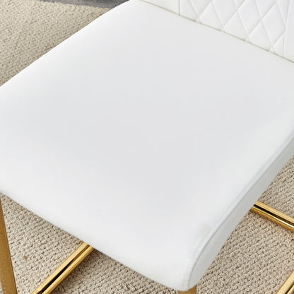 Modern dining chairs, dining room chairs, and golden leg cushioned chairs made of artificial leather, suitable for kitchens, living rooms, bedrooms, and offices. Set of 6 pieces (white+PU )W1151110421