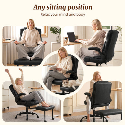 Cross Legged Office Chair with Arms, Wide Criss Cross Chair with Wheels, 360° Rotating Footrest, Height Adjustable Swivel Chair for ADHD,  Ergonomic Office Chair for Home Office Relaxing