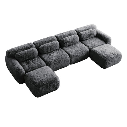U-shaped Boneless Sofa 32D High Density Sponge Bottom Anti-Slip Design No Assembly Required Ergonomic Design Free Combination Full-compression Vacuum Packaging For Living Rooms,Studies,Dark Grey