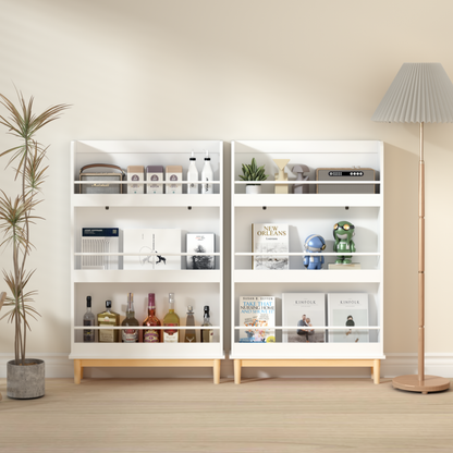 Wall-Mounted Kids Bookshelf with 3 Front-Facing Display Shelves, Modern White Book Rack with Natural Wood Base for Toddler Bedroom