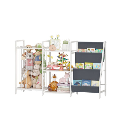 Kids Bookshelf and Toy Storage, 3-in-1 Book Shelf for Kids Rooms, Sling Baby Bookcase with Stuffed Animal Storage, Toddler Montessori Bookshelf for Nursery, Playroom, Kindergarten, Gray