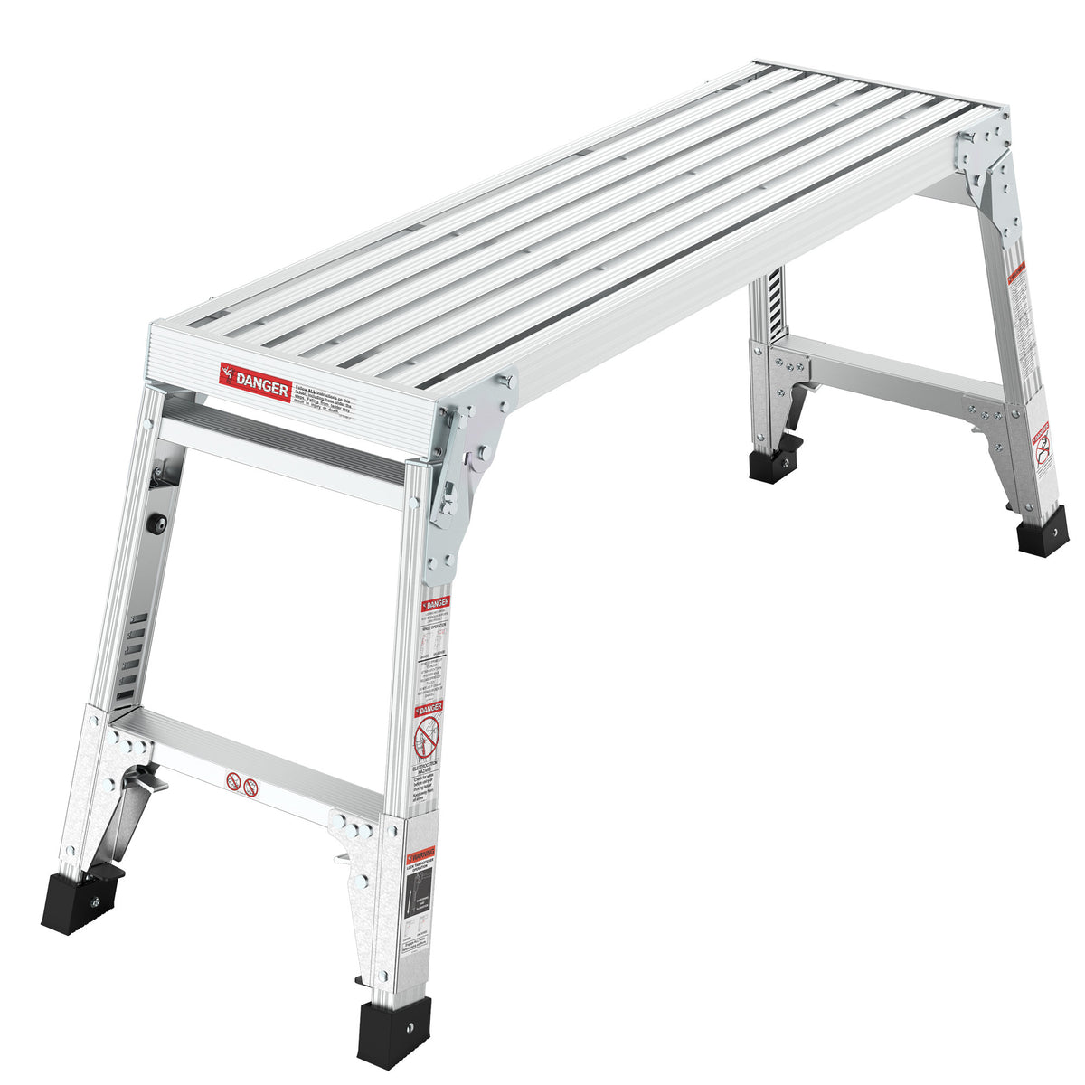 Aluminum Work Platform Large Size Step Stool Folding Portable Work Bench 40" Width Telescopic Feet 22" -27.5" Height Adjustable