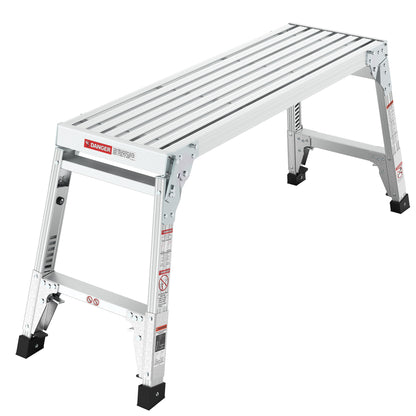 Aluminum Work Platform Large Size Step Stool Folding Portable Work Bench 40" Width Telescopic Feet 22" -27.5" Height Adjustable