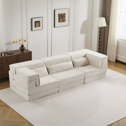 Compression Mahjong Sofa, Convertible Floor Sofa Bed, DIY Boneless Modular Sectional Sofa, No Assembly Required, Circle fleece fabric – Model W3723S00019