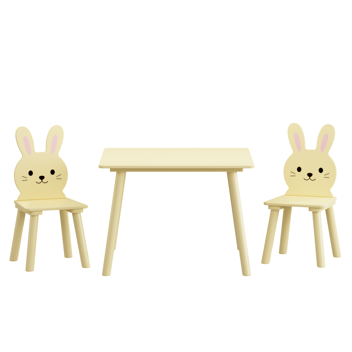 Kids Table and Chair Set with 2 Bunny Chairs, Children's Wooden Activity Table for Toddlers, Cute Animal Design Study Play Set