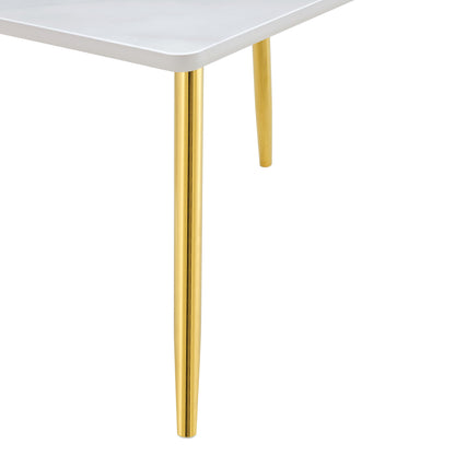 Modern minimalist rectangular dining table, suitable for 4-6 people. Tempered glass countertop+lower MDF board, imitation marble texture – Model W1151S04622