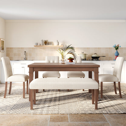 6-Piece Modern Dining Set, Rectangle Kitchen Table with 4 Upholstered Chairs & Bench, Ideal, (Easy Assembly, Space Saving)