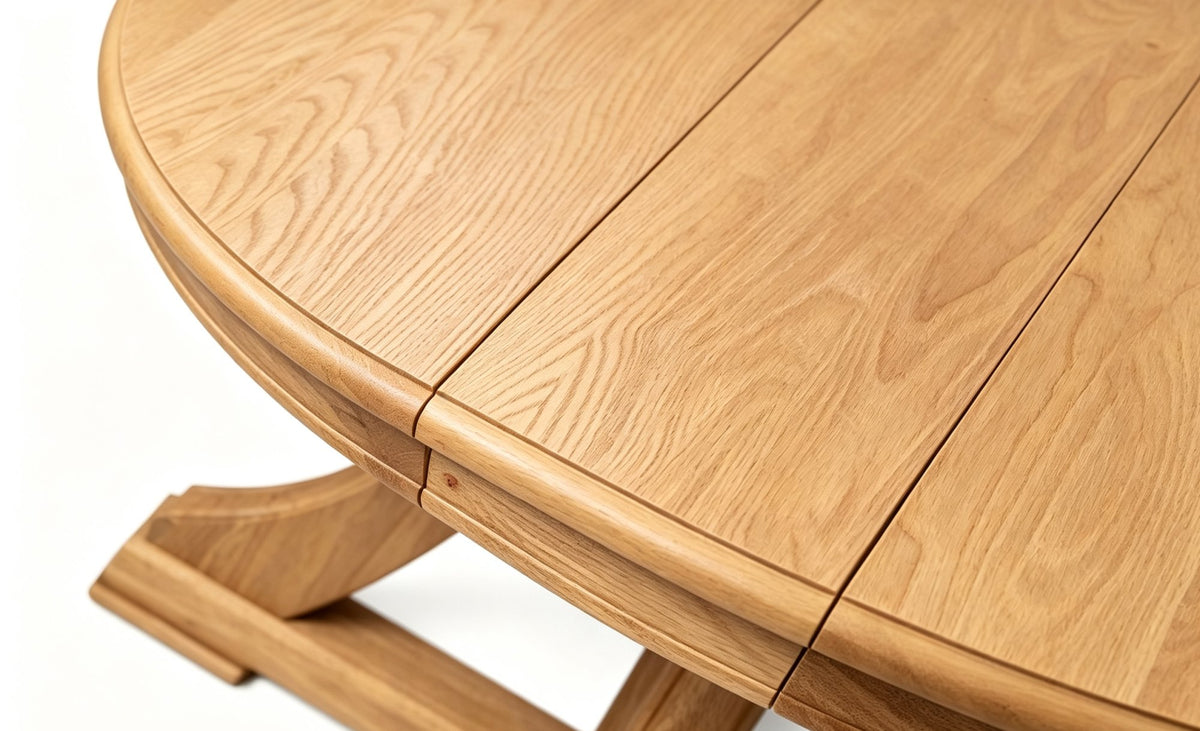 Solid Wood Round Extendable Dining Table 5-pieces Set with  Woven Back Dining Chairs,Natural Oak Finish Dinner Table Set with 4 Upholstered Cushion Seats for Kitchen Dining Room