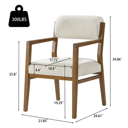 Rubber Wood Dining Chairs, Upholstered Fabric Armchairs(Set of 2),Natural wood + Beige fabric