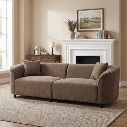 87' Curved Contemporary Sofa in Brown: Plush Seating, Streamlined Design, and Durable Frame – Ideal for Stylish Living Spaces