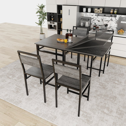 Extendable Dining Table Set with 4 Chairs, Industrial Rectangular Expandable Kitchen Table, Wood Grain Metal Frame Space Saving Dinner Furniture for Small Family Apartment