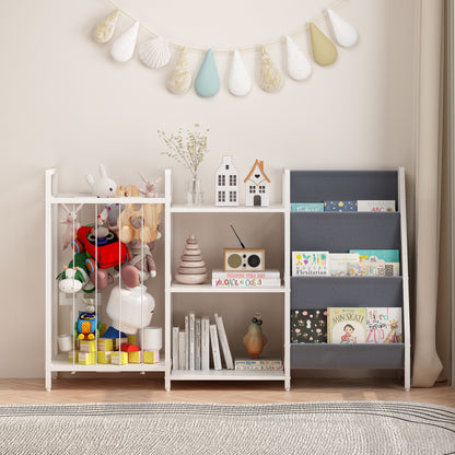 Kids Bookshelf and Toy Storage, 3-in-1 Book Shelf for Kids Rooms, Sling Baby Bookcase with Stuffed Animal Storage, Toddler Montessori Bookshelf for Nursery, Playroom, Kindergarten, Gray