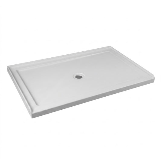 60" x 36" Rectangular Shower Base Pan, White Acrylic Single-Threshold Shower Tray with Center Drain, Non-Slip Surface