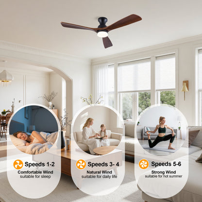 52 Inch Ceiling Fan with LED Light, 3 Solid Wood Blades, Reversible DC Motor, Remote Control, Modern Farmhouse Ceiling Fan for Bedroom Living Room Indoor