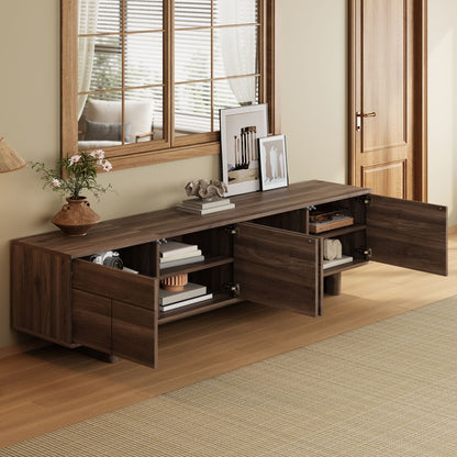 78 inch Modern TV Stand for TVs up to 85 inches, Entertainment Center with Solid Wood Legs, Cable Management, Push-Openers