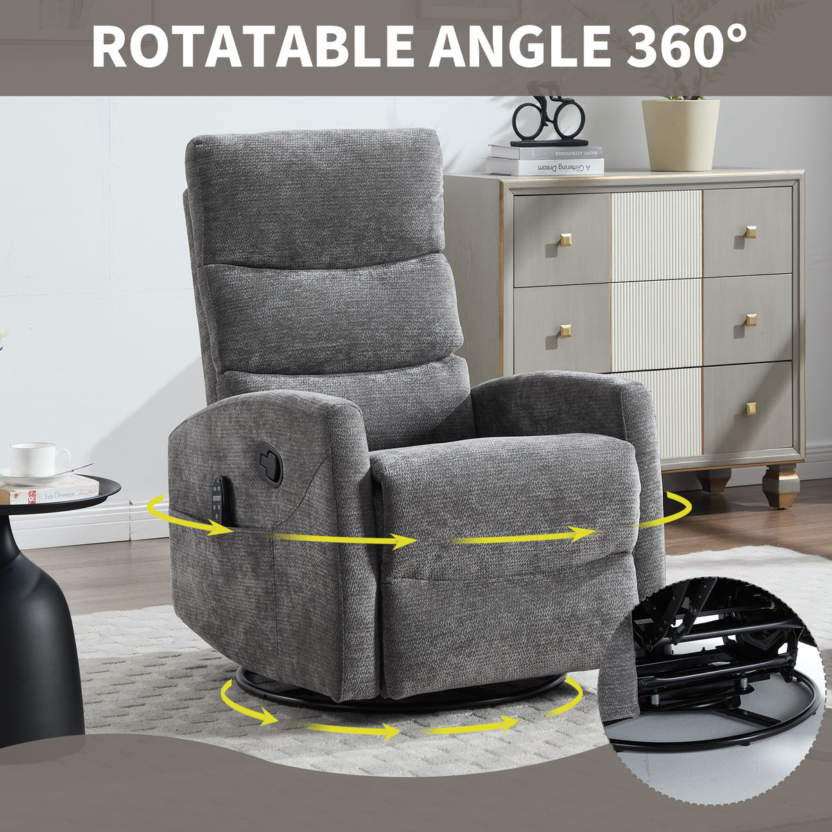 Heat Massage Manual Recliner Chair with Rocker and Swivel in Fabric, Grey – Model W3224P322251