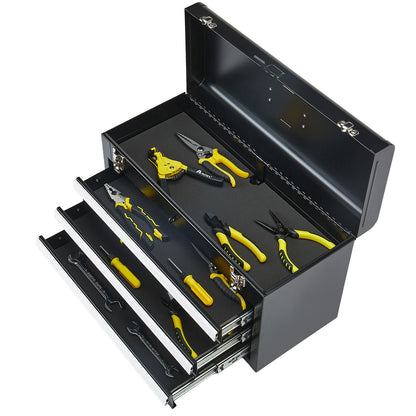 Tool Box 20.5-inch Portable Metal Tool Box with 3 Drawers Tool Organizer Black