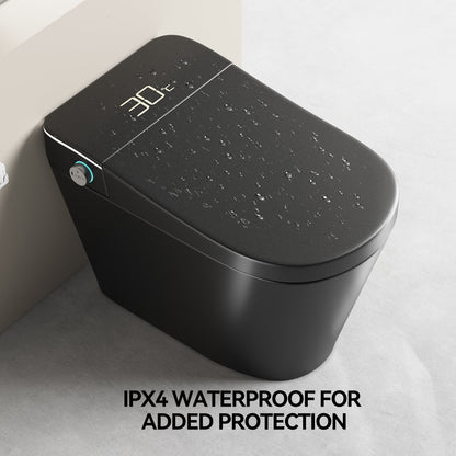 Smart Bidet Toilet with Auto Open/Close Seat, Warm Water Wash, Heated Seat, and Dryer in Black Ceramic, One-Piece Design