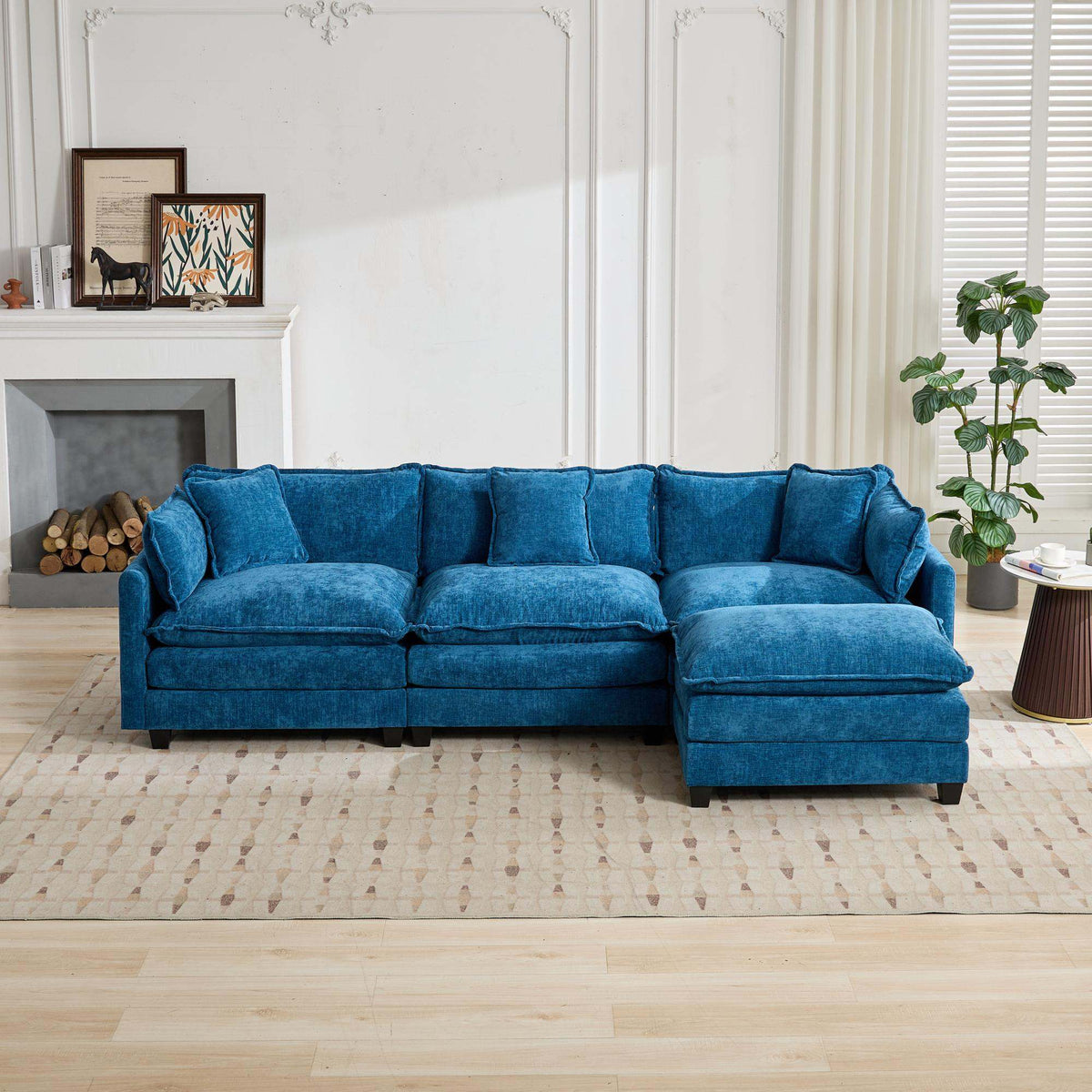 Cloud Sofa 3 Seats (Ottoman is not included), Modern Sectional Couch, Comfy Double Layer Upholstered Seat Cushion – Blue