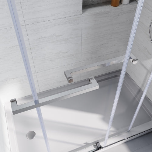 Brushed Nickel 56-60 in.W x 62 in.H 1/4"(6mm) Frameless Sliding Bathtub Door Bypass Tub Glass Sliding Shower Doors Clear Tempered Glass,Heavy Duty Stainless Steel Hardwares 2pcs Rectangle Handles,