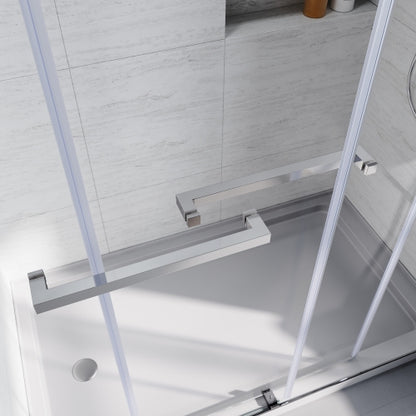 Brushed Nickel 56-60 in.W x 62 in.H 1/4"(6mm) Frameless Sliding Bathtub Door Bypass Tub Glass Sliding Shower Doors Clear Tempered Glass,Heavy Duty Stainless Steel Hardwares 2pcs Rectangle Handles,