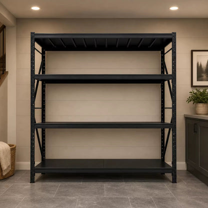 4-Tier Heavy Duty Storage Shelves, 70.87"W x 23.62"D x 71.26"H Metal Shelving Unit, 6000 LBS Capacity Industrial Steel Utility Rack, Adjustable Garage Shelving for Basement, Warehouse - Black