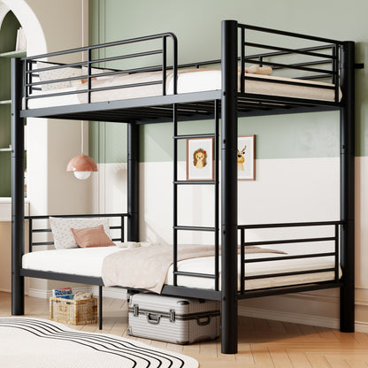 Twin Over Twin Metal Bunk Bed, 2-Inch Heavy-Gauge Tubing, Detachable 2-in-1 Platform Beds with Safety Rails & Wide Ladder, Quiet & Stable Frame Perfect for Small Rooms, Kids and Adults, Black