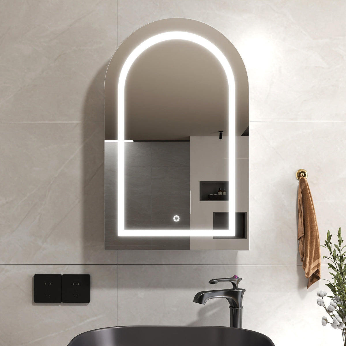Arched LED Bathroom Cabinet, Wall Mounted Bathroom Mirror Cabinet with Storage, Touch Control Lighted Vanity Mirror Cabinet for Bathroom