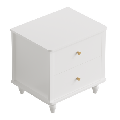 Modern 2-Drawer Nightstand, MDF Wooden Bedside Table with Round Knobs, Small Bedside Cabinet End Table for Bedroom, Living Room, Kids Room, White
