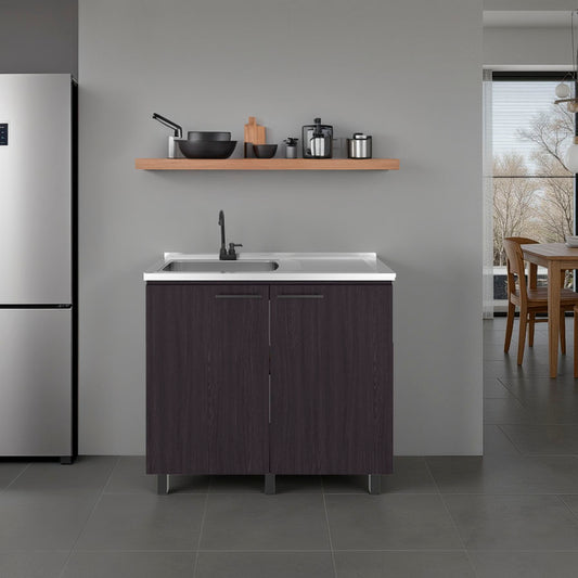 Napoles Utility Sink Complete with Faucet, Freestanding Base with Legs and Deep Stainless Steel Basin, Modern Multi-Purpose Sink for Kitchen, Laundry or Utility Room, Black + Dark Walnut