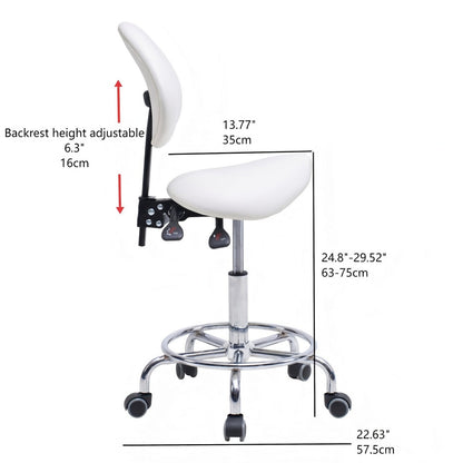 Saddle Stool Chair with Backrest Swivel Hydraulic Ergonomic Tilt Seat Chair with Wheels Footrest for Medical Hospital Clinic Dental-WHITE