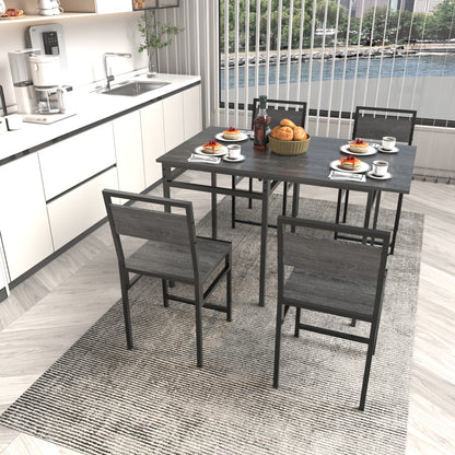 Extendable Dining Table Set with 4 Chairs, Industrial Rectangular Expandable Kitchen Table, Wood Grain Metal Frame Space Saving Dinner Furniture for Small Family Apartment