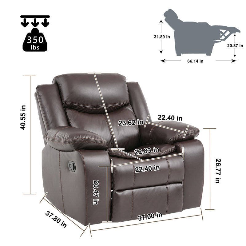 Faux Leather Swivel Recliner Chair, Manual Reclining Armchair with 360° Swivel Base, Padded Backrest & Armrests