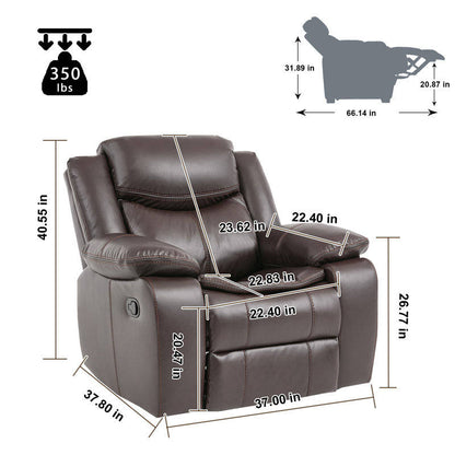 Faux Leather Swivel Recliner Chair, Manual Reclining Armchair with 360° Swivel Base, Padded Backrest & Armrests
