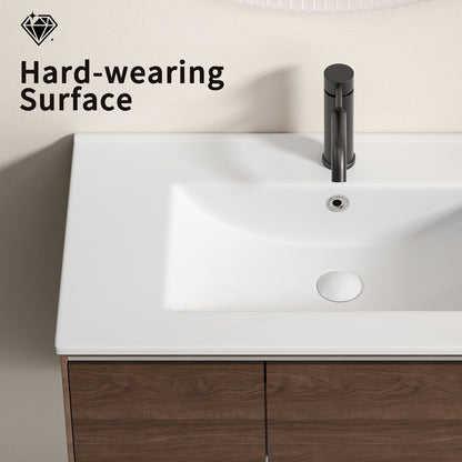 24 inch Bathroom Vessel Sink, Ceramic Bathroom Vanity Sink Top with Overflow, No Drain Convenient for Storing Personal Items - Glossy White