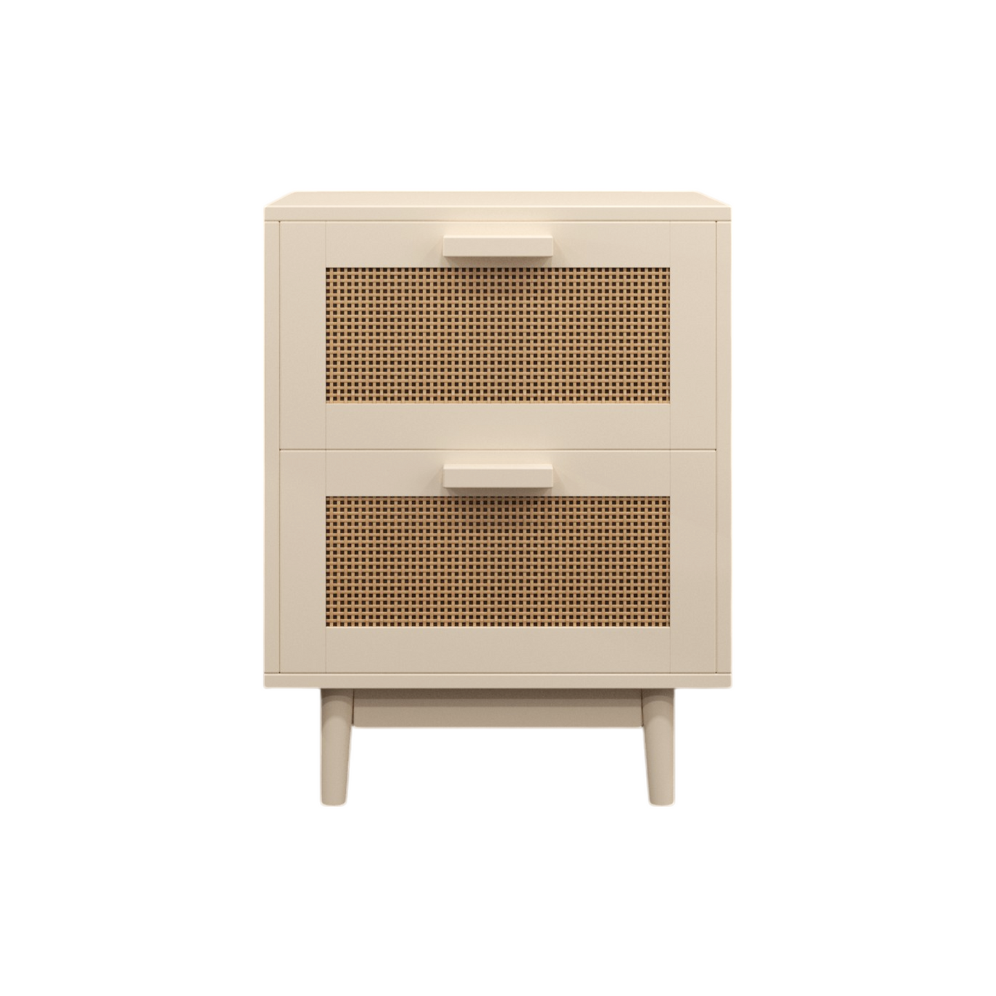 Rattan Nightstand with Wood Finish and 2 Faux Rattan Drawers, Antique Natural Color, Storage Side Table for Bedroom or Living Room