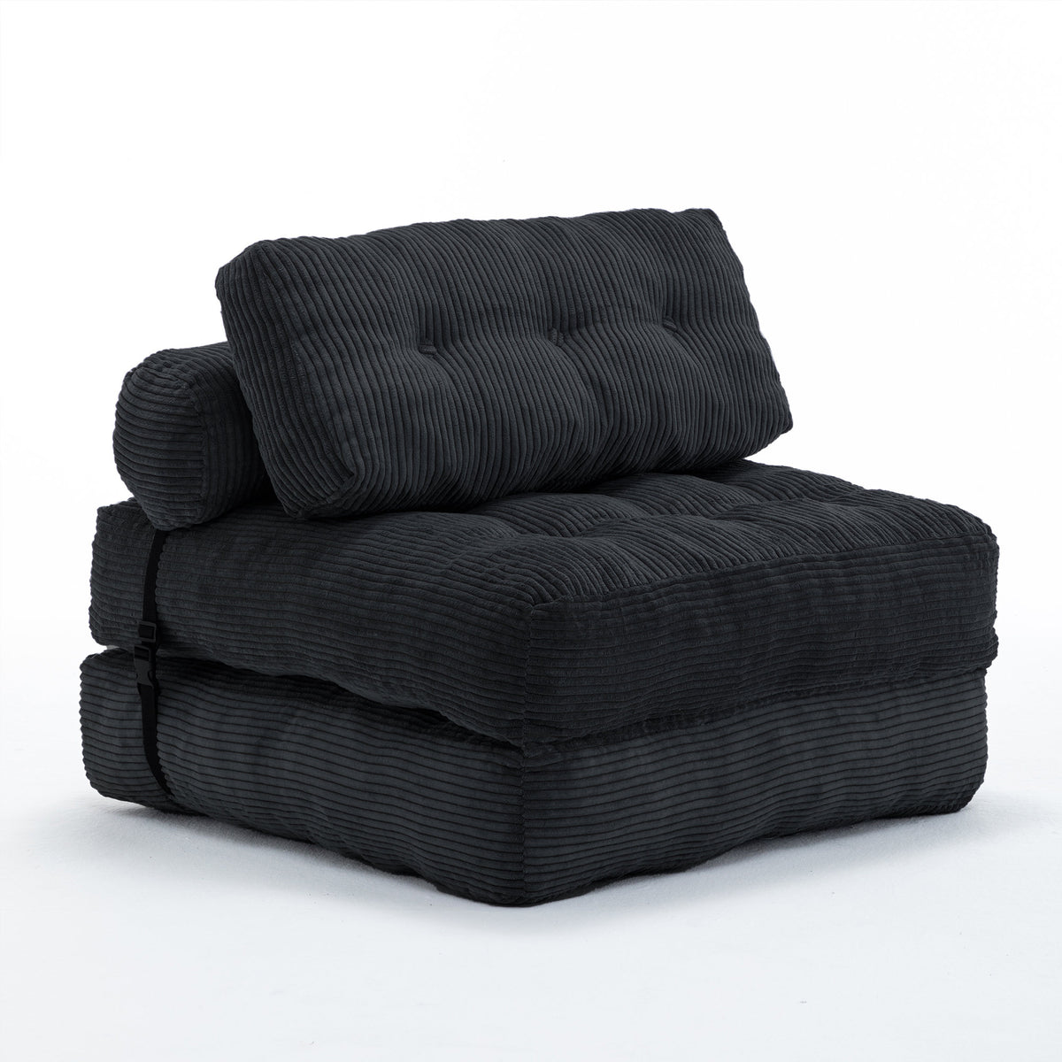 Folding Sofa Bed, Convertible Sleeper Chair with Pillow Foldable Mattress with Back Support, Portable Fold Out Chair Bed Comfy Floor Sofa Lounge for Living Room Bedroom, Black , Single