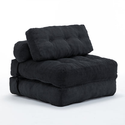 Folding Sofa Bed, Convertible Sleeper Chair with Pillow Foldable Mattress with Back Support, Portable Fold Out Chair Bed Comfy Floor Sofa Lounge for Living Room Bedroom, Black , Single