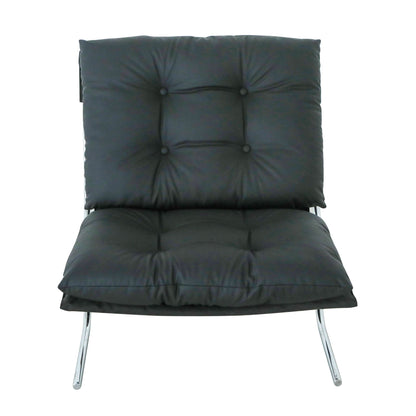 Leather Armchair, Modern Accent Chair High Back, Living Room Chairs with Metal Legs and Soft Padded, Sofa Chairs, Dining Room (Black-1pc)