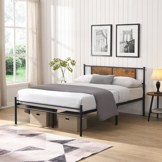 California King Bed Frames ,Headboard with wood panel decoration,black