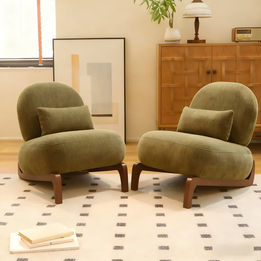 Cute Accent Chair with Solid Wood Legs, Velvet Living Room Chair with Soft Cushion, Cozy Bedroom Chair, Comfy Armless Reading Chair for Apartment, Waiting Room, Balcony,Set of 2 (Green)