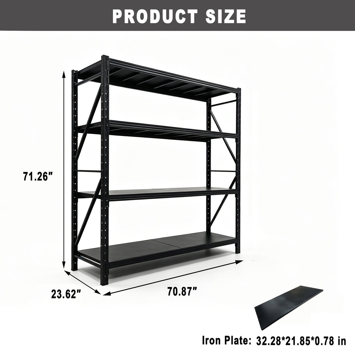 4-Tier Heavy Duty Storage Shelves, 70.87"W x 23.62"D x 71.26"H Metal Shelving Unit, 6000 LBS Capacity Industrial Steel Utility Rack, Adjustable Garage Shelving for Basement, Warehouse - Black