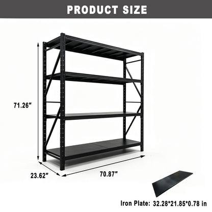4-Tier Heavy Duty Storage Shelves, 70.87"W x 23.62"D x 71.26"H Metal Shelving Unit, 6000 LBS Capacity Industrial Steel Utility Rack, Adjustable Garage Shelving for Basement, Warehouse - Black