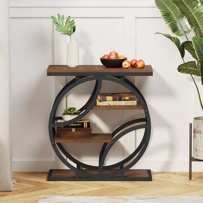 4-Tier Side Table with Storage, 25.6" Narrow End Table, Industrial Plant Stand & Nightstand, Geometric Metal Frame Accent Table for Living Room, Bedroom & Small Spaces, ( Brown)