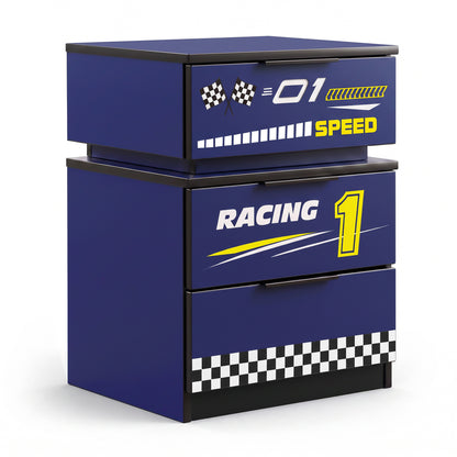 Kids Racing Car 3-Drawer Nightstand with Smart RGB LED Light, App/Remote/Music Sync Bedside Storage Cabinet, Fully KD